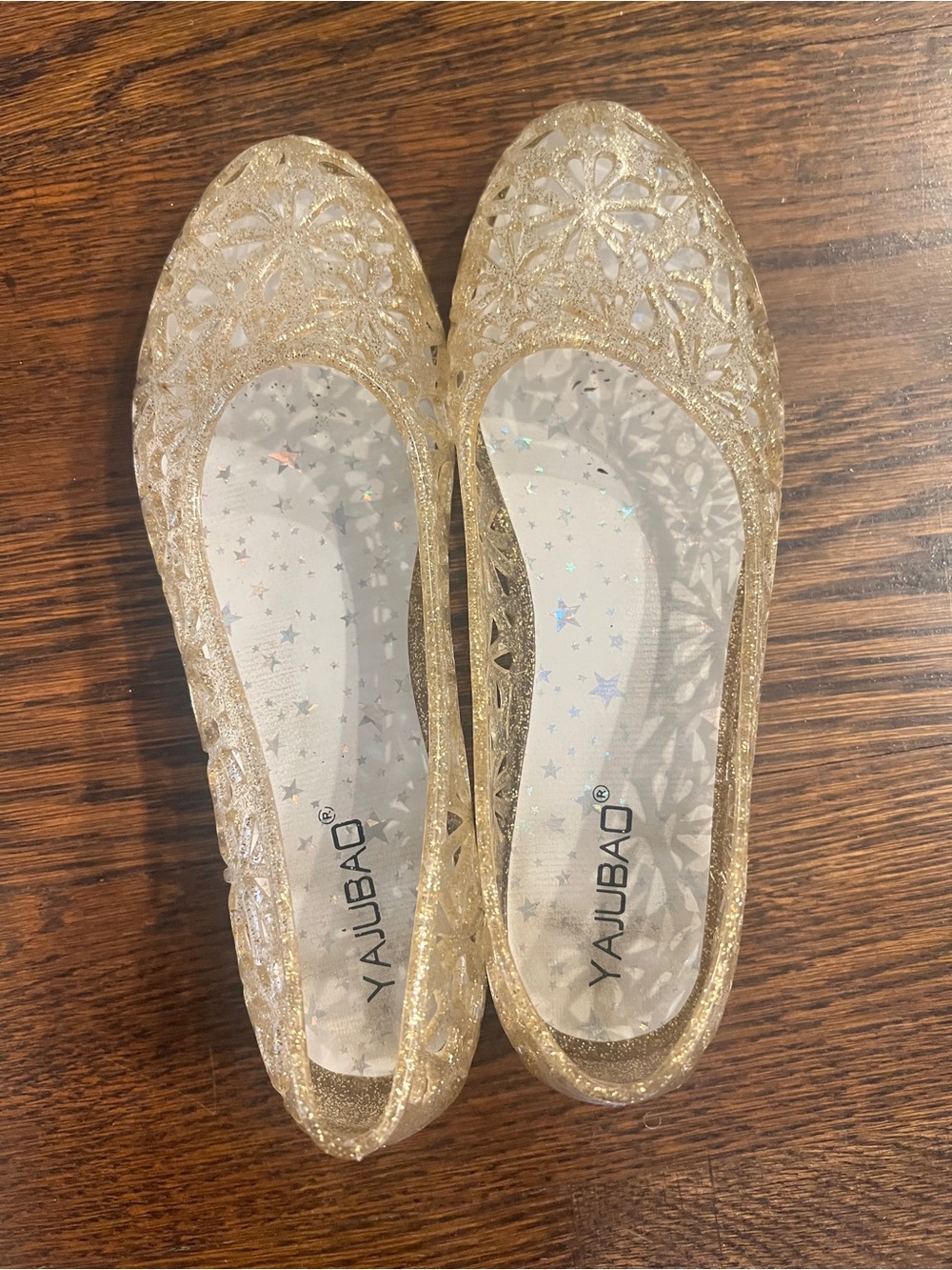 Women's Clear Gold Glitter Jelly Ballet Flats Size 9